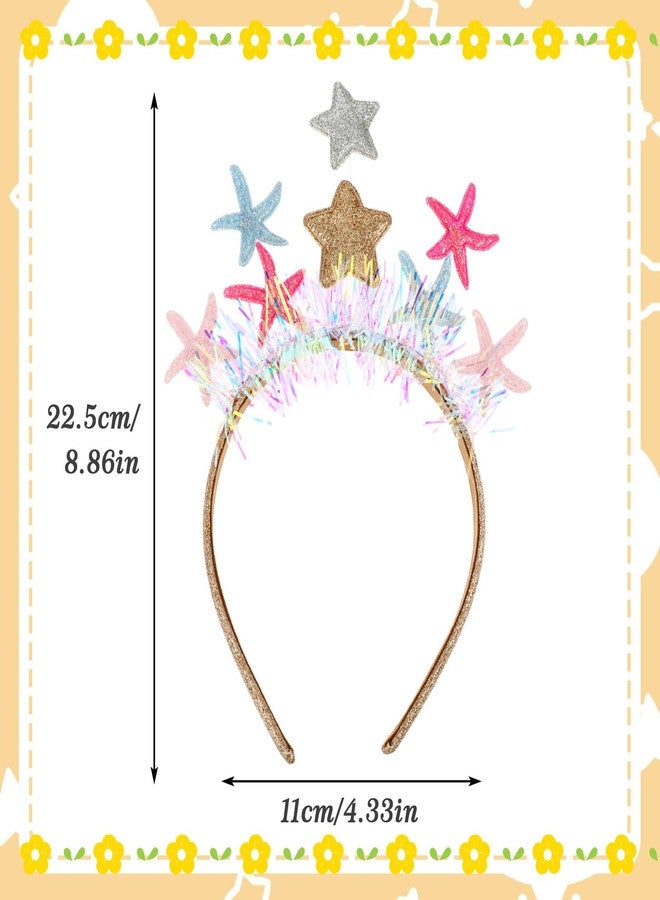DSLSQD Star Headband, 2 Pieces Hairband with Colorful Silk Star Hair Hoop, Xmas Hair Accessories for Party Festival Holiday Birthday Kids Adults One Size - Image 2